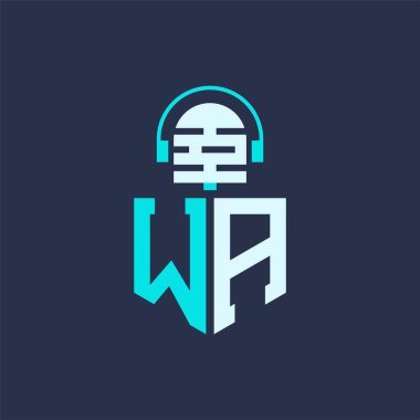 WA Ses, Müzik ve Podcast Markalaştırma için Mikrofon Logosu Tasarımı - Yaratıcı Endüstriler için WA Logosu Profesyonel Vektör İlülasyonu