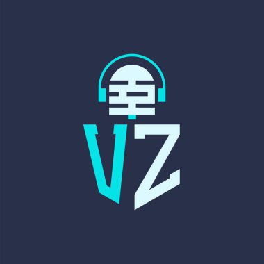 VZ Ses, Müzik ve Podcast Markalaştırma için Mikrofon Logosu Tasarımı - Yaratıcı Endüstriler için VZ Logosu Profesyonel Vektör İlülasyonu