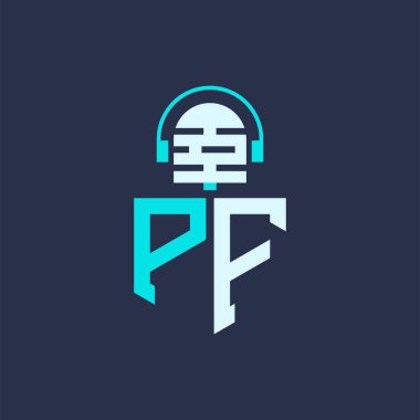 PF Mikrofon Ses, Müzik ve Podcast Markalaştırma Logosu - Yaratıcı Endüstriler için PF Logosu Profesyonel Vektör İllüstrasyonu