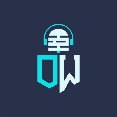 OW Mikrofon Ses, Müzik ve Podcast Markalaştırma Logosu - Yaratıcı Endüstriler için Logo Profesyonel Vektör İllüstrasyonu