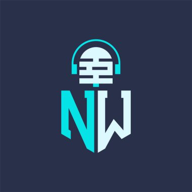 NW Ses, Müzik ve Podcast Markalaştırma için Mikrofon Logosu Tasarımı - Yaratıcı Endüstriler için NW Logosu Profesyonel Vektör İlülasyonu
