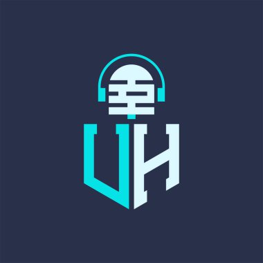 UH Microphone Logo Design for Audio, Music, and Podcast Branding - Letter UH Logo Professional Vector Illustration for Creative Industries clipart