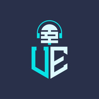 UE Microphone Logo Design for Audio, Music, and Podcast Branding - Letter UE Logo Professional Vector Illustration for Creative Industries