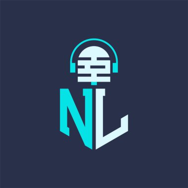 NL Mikrofon Ses, Müzik ve Podcast Markalaştırma Logosu - Yaratıcı Endüstriler için NL Logosu Profesyonel Vektör İllüstrasyonu