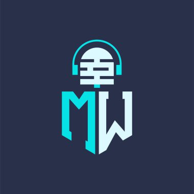 MW Ses, Müzik ve Podcast Markalaştırma için Mikrofon Logosu Tasarımı - Yaratıcı Endüstriler için MW Logosu Profesyonel Vektör İlülasyonu