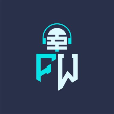 FW Ses, Müzik ve Podcast Markalaştırma için Mikrofon Logosu Tasarımı - Yaratıcı Endüstriler için Harf FW Logosu Profesyonel Vektör İlülasyonu