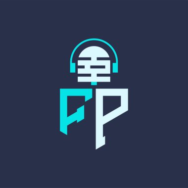 FP Ses, Müzik ve Podcast Markalaştırma için Mikrofon Logosu Tasarımı - Yaratıcı Endüstriler için Harf FP Logosu Profesyonel Vektör İlülasyonu