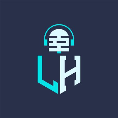 LH Microphone Logo Design for Audio, Music, and Podcast Branding - Letter LH Logo Professional Vector Illustration for Creative Industries clipart