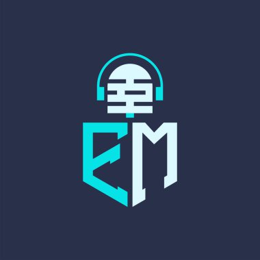 EM Ses, Müzik ve Podcast Markalaştırma için Mikrofon Logosu Tasarımı - Yaratıcı Endüstriler için EM Logosu Profesyonel Vektör İlülasyonu