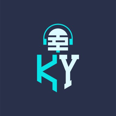 KY Mikrofon Ses, Müzik ve Podcast Markalaştırma Logosu - Yaratıcı Endüstriler için KY Logosu Profesyonel Vektör İlülasyonu