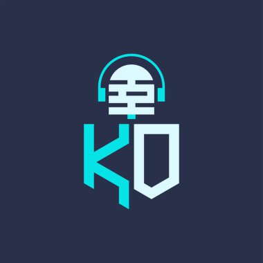 KO Mikrofon Ses, Müzik ve Podcast Markalaştırma Logosu - Yaratıcı Endüstriler için Harf KO Logosu Profesyonel Vektör İlülasyonu