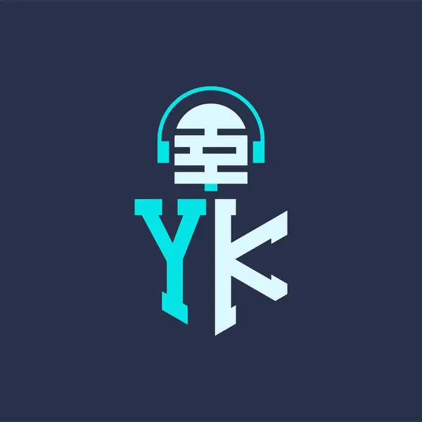 stock vector YK Microphone Logo Design for Audio, Music, and Podcast Branding - Letter YK Logo Professional Vector Illustration for Creative Industries