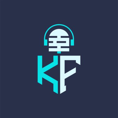 KF Microphone Logo Design for Audio, Music, and Podcast Branding - Letter KF Logo Professional Vector Illustration for Creative Industries clipart