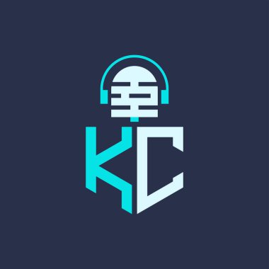 KC Microphone Logo Design for Audio, Music, and Podcast Branding - Letter KC Logo Professional Vector Illustration for Creative Industries clipart