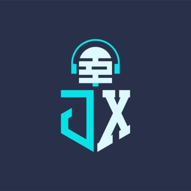 JX Microphone Logo Design for Audio, Music, and Podcast Branding - Letter JX Logo Professional Vector Illustration for Creative Industries clipart