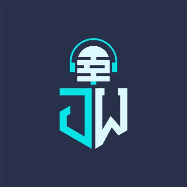 JW Ses, Müzik ve Podcast Markalaştırma için Mikrofon Logosu Tasarımı - Yaratıcı Endüstriler için JW Logosu Profesyonel Vektör İlülasyonu