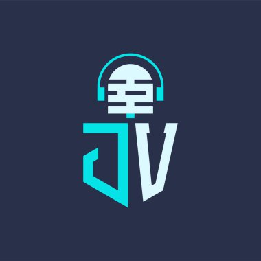 JV Mikrofon Ses, Müzik ve Podcast Markalaştırma Logosu - Yaratıcı Endüstriler için JV Logosu Profesyonel Vektör İllüstrasyonu