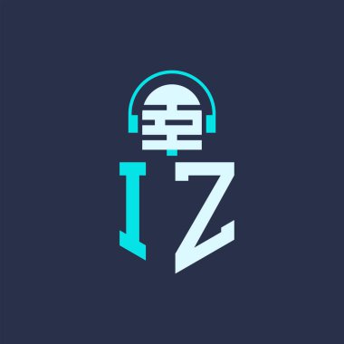 IZ Ses, Müzik ve Podcast Markalaşması için Mikrofon Logosu Tasarımı - Yaratıcı Endüstriler için IZ Logosu Profesyonel Vektör İlülasyonu