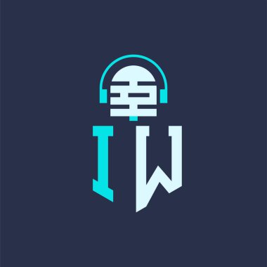 IW Ses, Müzik ve Podcast Markalaştırma için Mikrofon Logosu Tasarımı - Yaratıcı Endüstriler için IW Logosu Profesyonel Vektör İlülasyonu