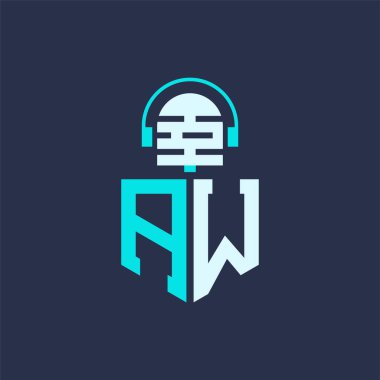 AW Mikrofon Ses, Müzik ve Podcast Markalaştırma Logosu - Yaratıcı Endüstriler için Harf AW Logosu Profesyonel Vektör İlülasyonu