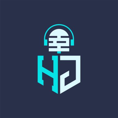 HJ Mikrofon Ses, Müzik ve Podcast Markalaştırma Logosu - Yaratıcı Endüstriler için Harf HJ Logosu Profesyonel Vektör İlülasyonu