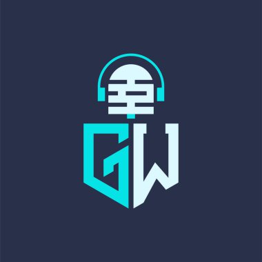 GW Ses, Müzik ve Podcast Markalaştırma için Mikrofon Logosu Tasarımı - Yaratıcı Endüstriler için GW Logosu Profesyonel Vektör İlülasyonu