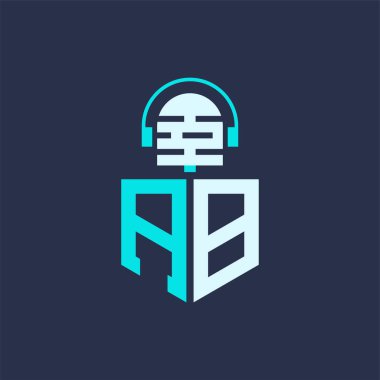 AB Mikrofon Müzik ve Podcast Markalaştırma Logosu - Yaratıcı Endüstriler İçin AB Logosu Profesyonel Vektör İllüstrasyonu