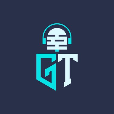 GT Ses, Müzik ve Podcast Markalaştırma için Mikrofon Logosu Tasarımı - Yaratıcı Endüstriler için Harf GT Logosu Profesyonel Vektör İlülasyonu