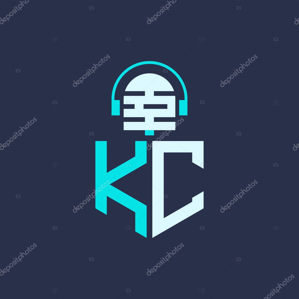 KC Microphone Logo Design for Audio, Music, and Podcast Branding - Letter KC Logo Professional Vector Illustration for Creative Industries