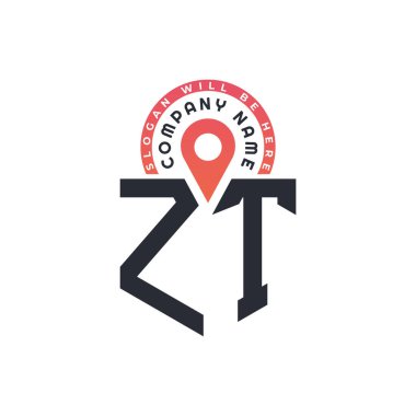 ZT Location Logo Design for Human Resources, Recruitment, and Navigation - Letter ZT Logo with Location Icon for Business and Technology clipart