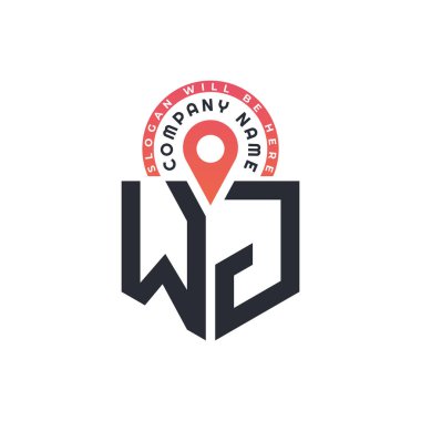 WJ Location Logo Design for Human Resources, Recruitment, and Navigation - Letter WJ Logo with Location Icon for Business and Technology clipart