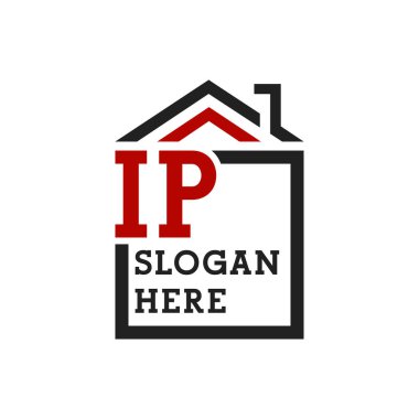 Çatıya çıkmak için IP ev logosu. Harf IP Gayrimenkul Logosu