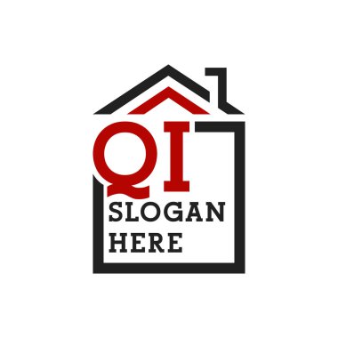 Initial QI house logo for Roofing. Letter QI Real Estate Logo clipart