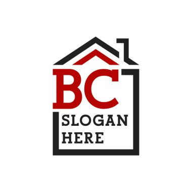 Çatı için BC ev logosu. BC Harfi Emlak Logosu