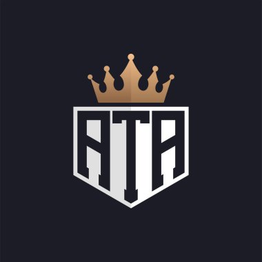 Crown ile lüks ATA logosu. Seçkin Markalar için Zarif Baş harfler ATA Harf Logosu. Yüksek Kalite İşletmeler için ATA Monogramı