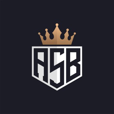 Crown 'lu lüks ASB logosu. Seçkin Markalar için Seçkin Baş harfler ASB Harf Logosu. Üst Düzey İşletmeler için ASB Monogramı