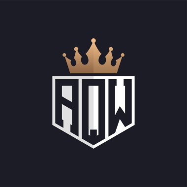 Crown 'la lüks AQW logosu. Seçkin Markalar için Zarif AQW Harf Logosu. Üst Düzey İşletmeler için Harf AQW Monogramı