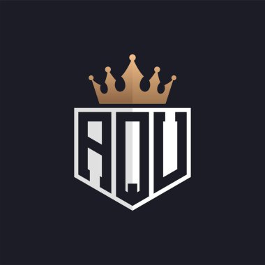 Crown 'la lüks AQU logosu. Seçkin Markalar için Zarif AQU Harf Logosu. Yüksek Kalite İşletmeler için AQU Monogramı