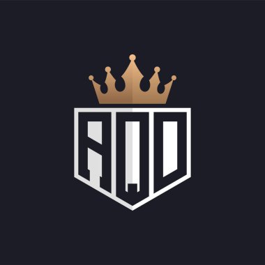 Crown 'lu lüks AQD logosu. Seçkin Markalar için Zarif Baş harfler AQD Harf Logosu. Üst Düzey İşletmeler için Harf AQD Monogramı