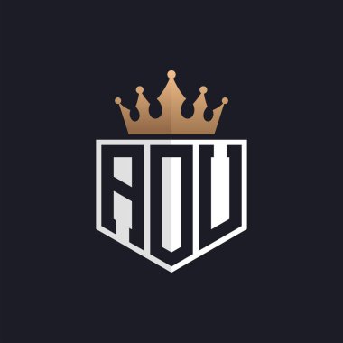 Crown 'la birlikte lüks AOU logosu. Seçkin Markalar için Zarif AOU Mektup Logosu. Yüksek Kalite İşletmeler için AOU Monogramı