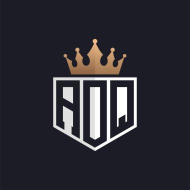 Crown 'la lüks AOQ logosu. Seçkin Markalar için Zarif AOQ Harf Logosu. Üst Düzey İşletmeler için Harf AOQ Monogramı