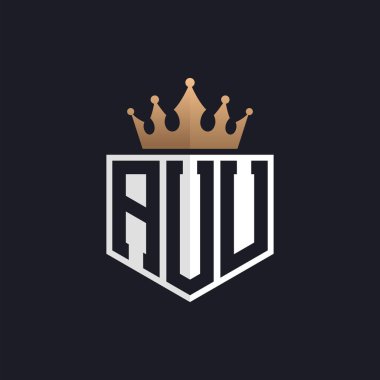 Crown 'lu lüks AUU logosu. Seçkin Markalar için Zarif AUU Mektup Logosu. Yüksek Kalite İşletmeler için AUU Monogramı