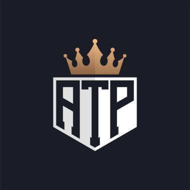 Crown 'lu lüks ATP logosu. Seçkin Markalar için Zarif Baş harfler ATP Harf Logosu. Üst Düzey İşletmeler için ATP Monogramı