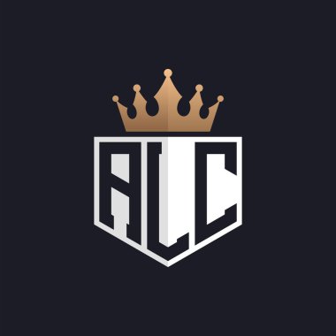 Crown 'lu lüks ALC logosu. Seçkin Markalar için Zarif Baş harfler ALC Harf Logosu. Üst Düzey İşletmeler için ALC Monogramı