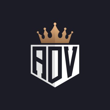 Crown 'lu lüks ADV logosu. Seçkin Markalar için Zarif Baş harfler ADV Harf Logosu. Üst Düzey İşletmeler için ADV Monogramı