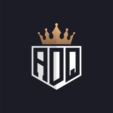 Crown 'lu lüks ADQ logosu. Seçkin Markalar için Seçkin Baş harfler ADQ Harf Logosu. Üst Düzey İşletmeler için ADQ Monogramı