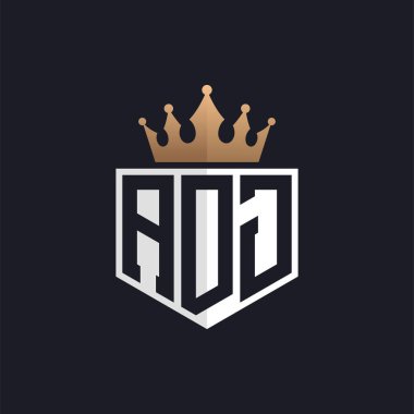 Crown 'lu lüks ADJ logosu. Seçkin Markalar için Seçkin Baş harfler ADJ Harf Logosu. Yüksek Kalite İşletmeler için Harf ADJ Monogramı