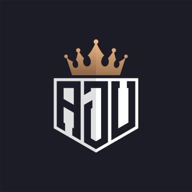 Crown 'lu lüks AJU logosu. Seçkin Markalar için Zarif Baş harfler AJU Harf Logosu. Yüksek Kalite İşletmeler için AJU Monogramı