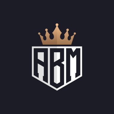 Crown 'lu lüks ABM logosu. Seçkin Markalar için Zarif Baş harfler ABM Harf Logosu. Üst Düzey İşletmeler için ABM Monogramı