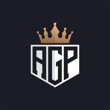 Crown 'lu lüks AGP logosu. Seçkin Markalar için Seçkin Baş harfler AGP Harf Logosu. Üst Düzey İşletmeler için AGP Monogramı
